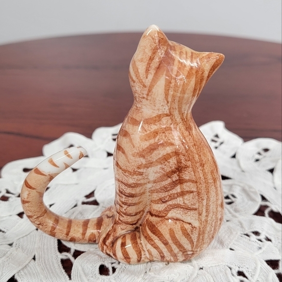 Orange Tabby Cat Figurine Fine Bone China Cute Ring Holder Jewelry Organizer Vtg - Picture 5 of 13
